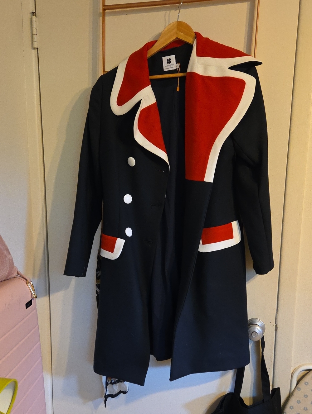Marmalade Shop Windsor Black Coat with Red & White Trim